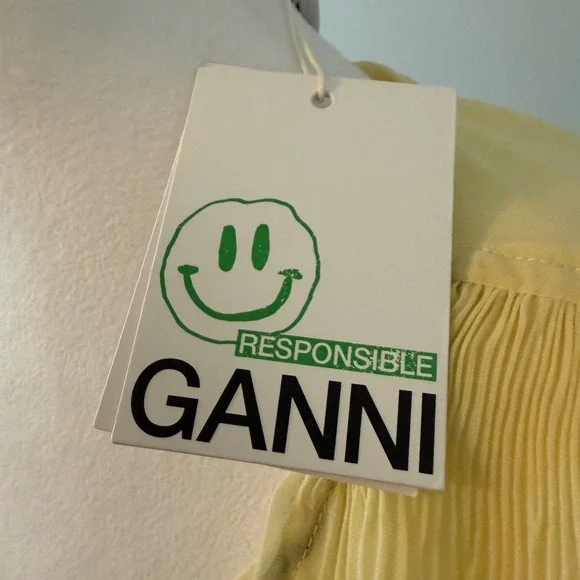 GANNI Pale Banana Floral Georgette Plisse Mini Dress Yellow NWT size 8/10 - Picture 5 of 6